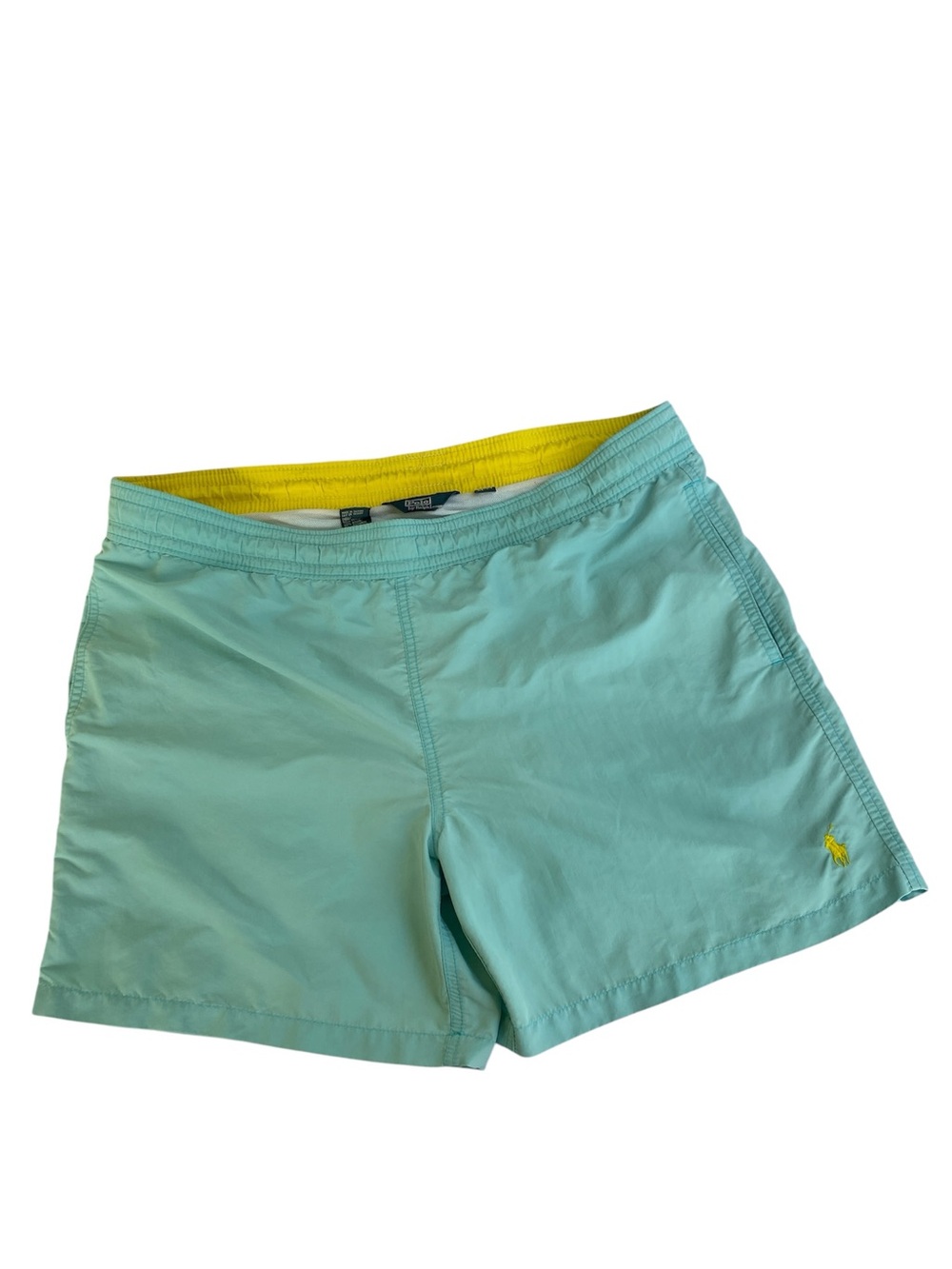 Polo by Ralph Lauren Men Blue/Yellow Solid Swim Trunks Medium Drawstring Pockets